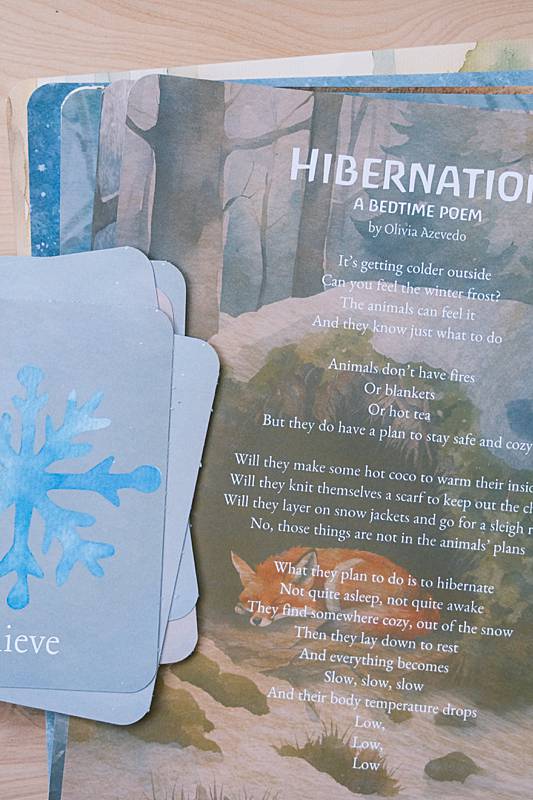 The bilingual vocabulary cards from Acorn School's Hibernation Curriculum and a poem.