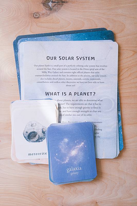 Image of cards with descriptions written about the solar system