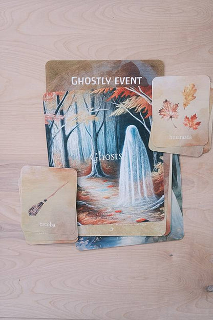 The cover page and bilingual vocabulary cards from Acorn School's Ghosts Curriculum.