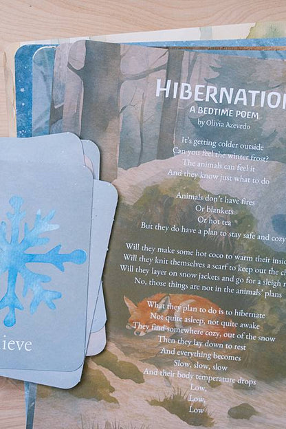 The bilingual vocabulary cards from Acorn School's Hibernation Curriculum and a poem.
