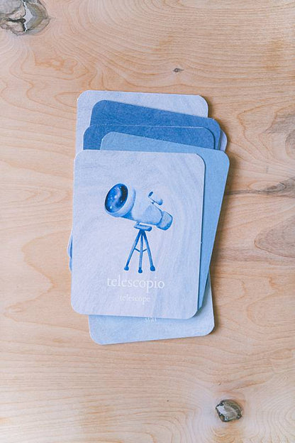 Bilingual vocabulary cards from Acorn School's Constellations Curriculum.