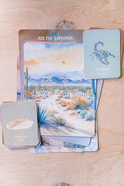 The cover page and bilingual vocabulary cards from Acorn School's Desert Ecosystem Curriculum.