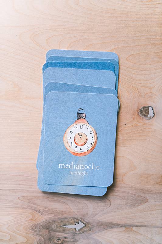 The bilingual vocabulary cards from Acorn School's Father Time Curriculum.