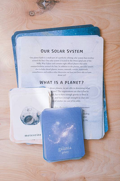 Image of cards with descriptions written about the solar system