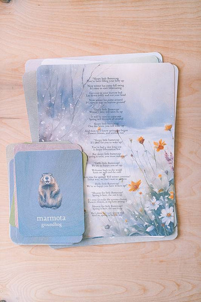 Stack of cards with a poem written about a groundhog.