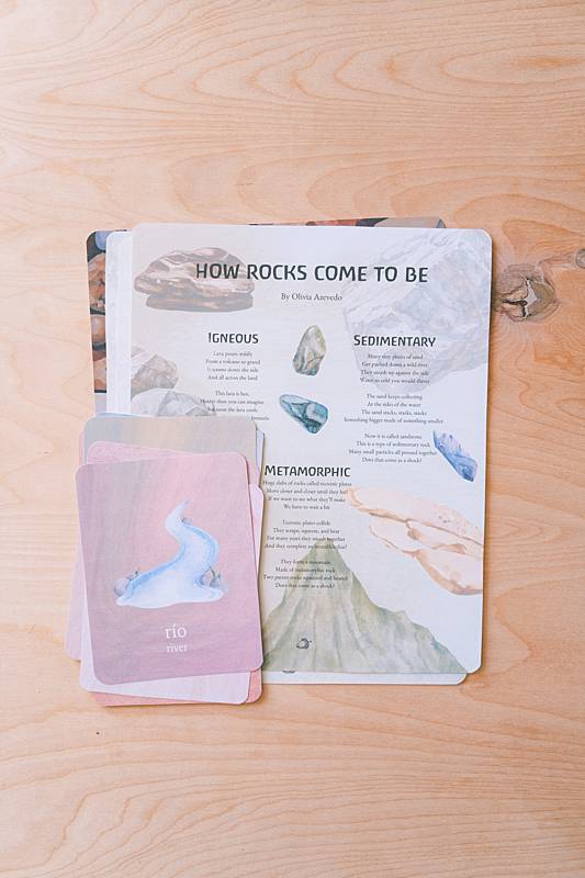 Image of Rocks and Minerals educational page and Spanish english vocabulary cards.