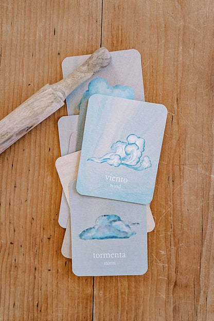 Rectangular cards with images of snow and water