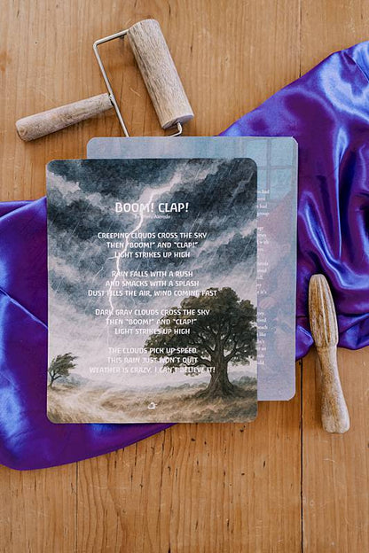 Cards laying on a purple silk