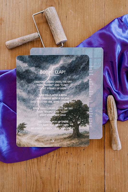Cards laying on a purple silk