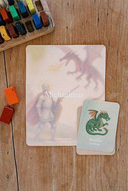Large card with a smaller card depicting a knight and a dragon