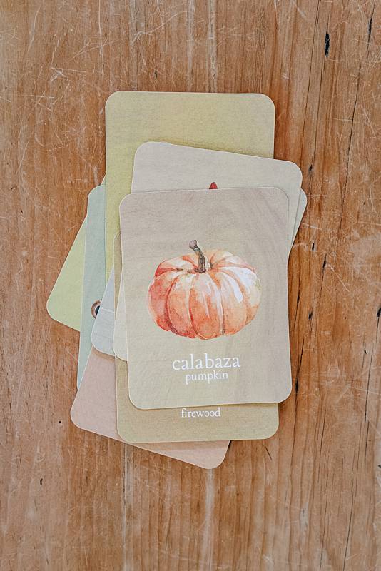 stack of cards with an illustration of a pumpkin