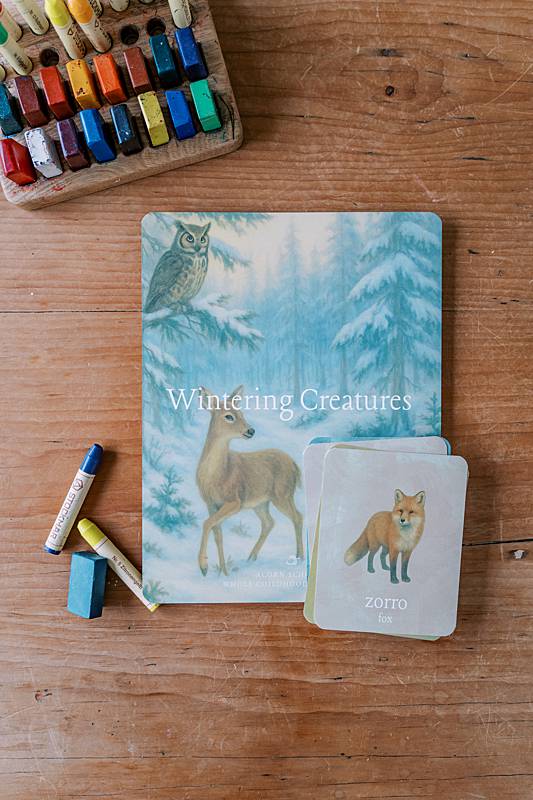 cards with animal illustrations of a fox and a deer