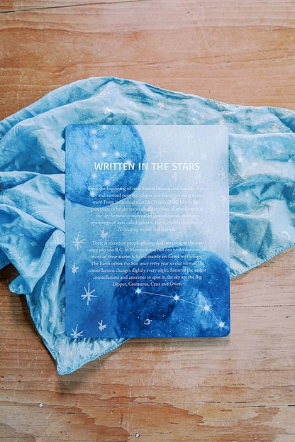 Paper on blue fabric