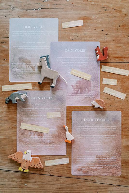 Various pieces of paper with wooden toys surrounding them