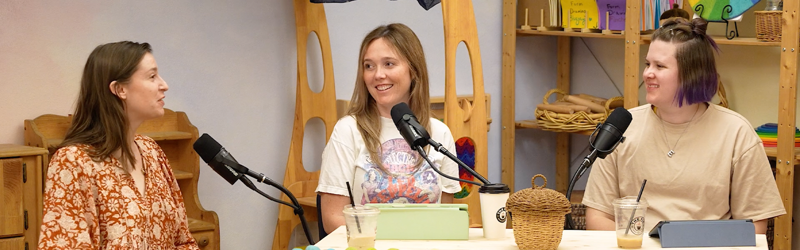 Star, Emilirose, and Emily sitting down for Acorn School's podcast.