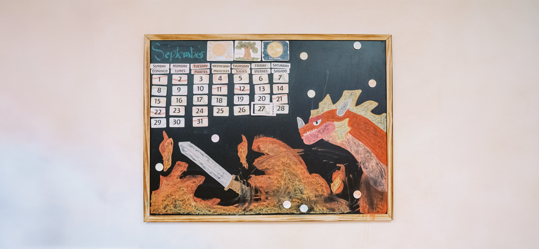 image of calendar on a wall in a classroom